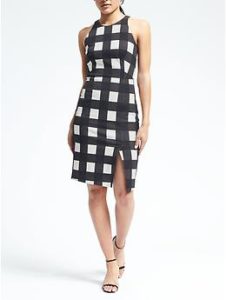 Gingham Bistretch Sheath Dress - Black